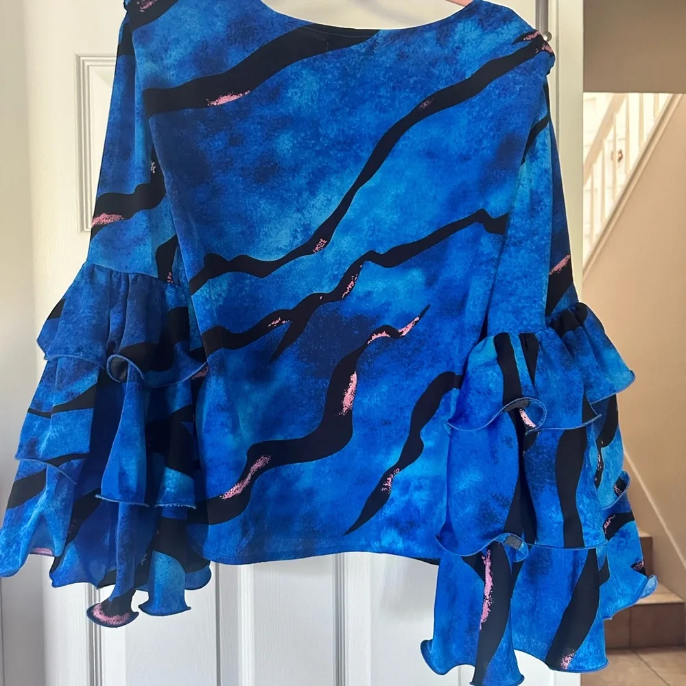 Vibrant Blue Ruffled Women's Blouse - Picture 1 of 5